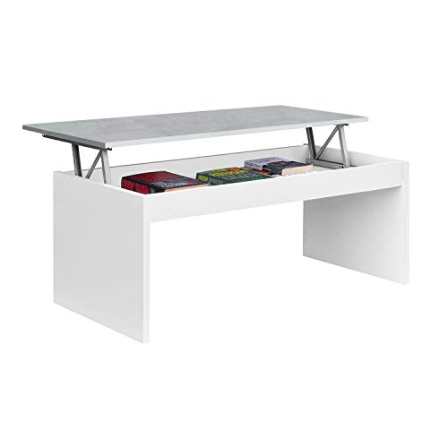 Habitdesign 0L1638A- Mesa de Centro elevable Modelo Zenit, mesita Mueble Salon Comedor Acabado en Blanco Artik - Cemento, Medidas: 102 cm (Ancho) x 43/54 cm de (Alto) x 50 cm (Fondo)
