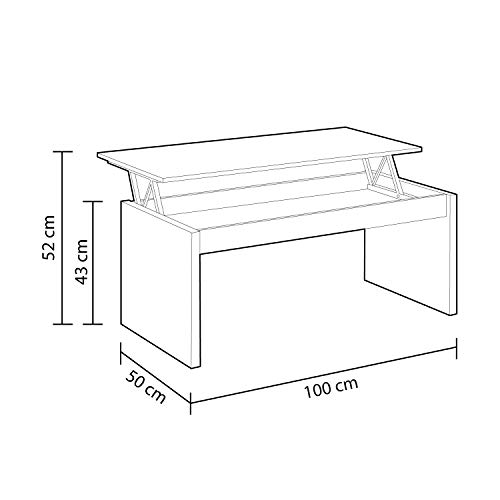 Habitdesign 0L1638A- Mesa de Centro elevable Modelo Zenit, mesita Mueble Salon Comedor Acabado en Blanco Artik - Cemento, Medidas: 102 cm (Ancho) x 43/54 cm de (Alto) x 50 cm (Fondo)