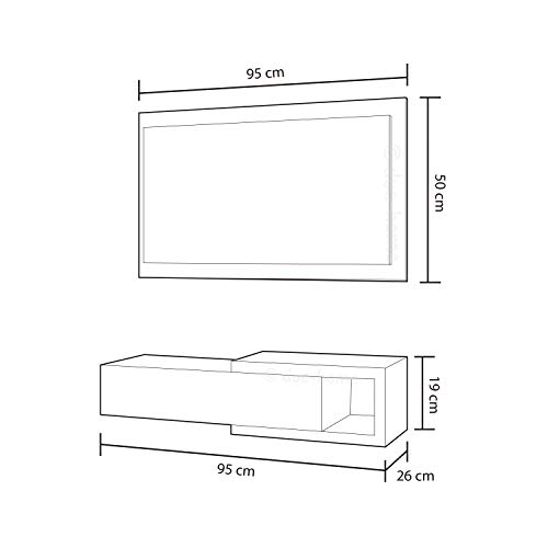 Habitdesign 0N6743A - Recibidor con cajón + Espejo, Medidas 19 x 95 x 26 cm de Fondo (Blanco Artik y Nogal)