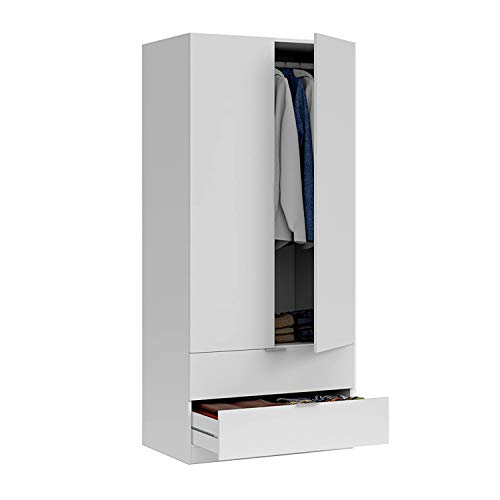 Habitdesign LCX222O - Armario ropero 2 Puertas y 2 cajones, Armario Dormitorio, Acabado en Blanco, Medidas: 81 cm (Largo) x 181 cm (Alto) x 52 cm (Fondo)