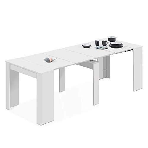 Habitdesign - Mesa de Comedor Consola Extensible, Mesa para Salon recibidor o Cocina (Blanco Brillo)