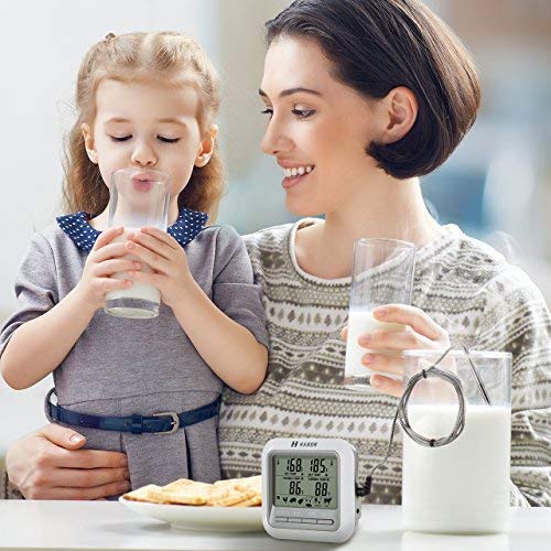 Habor Termometro Horno,Termómetro Digital de Cocina, Termómetro Temporizador con Pantalla LCD Grande y 2 Sondas para Cocina, Kitchen, Horno, Parilla, Líquido