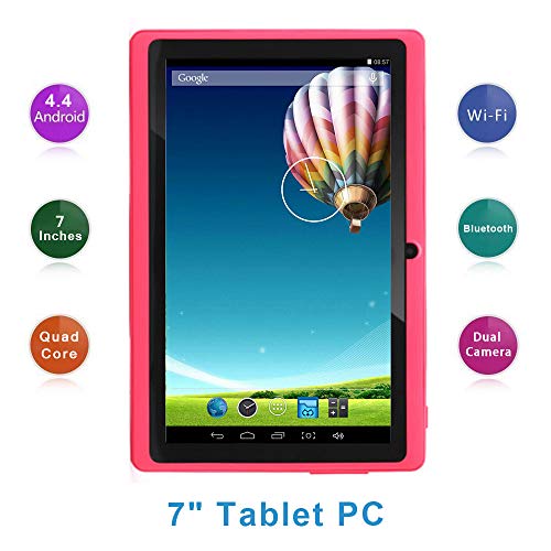 Haehne 7" Tablet PC, Google Android 4.4 Quad Core, 512MB RAM 8GB ROM, Cámaras Duales, WiFi, Bluetooth, para Niños y Adultos, Rosado