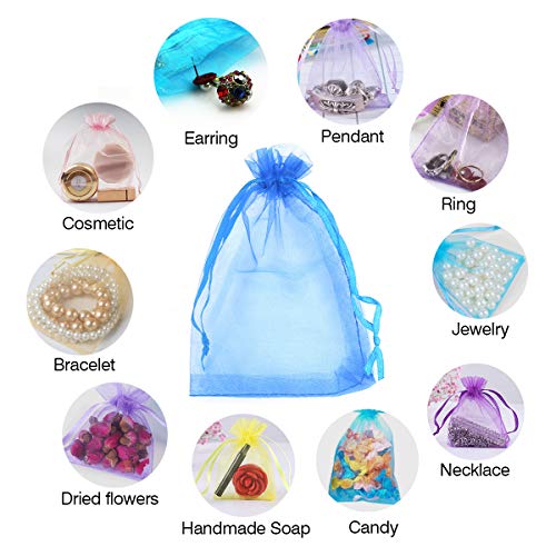 HahaGo 100PCS Pequeñas bolsas de regalo de organza Bolsas de embalaje de bolsas de dulces y joyas de color sólido para Navidad/Boda/Fiesta/Cumpleaños(10 colores mezclados, 15x20cm / 5.9x7.8in)