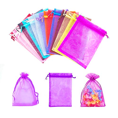 HahaGo 100PCS Pequeñas bolsas de regalo de organza Bolsas de embalaje de bolsas de dulces y joyas de color sólido para Navidad/Boda/Fiesta/Cumpleaños(10 colores mezclados, 15x20cm / 5.9x7.8in)