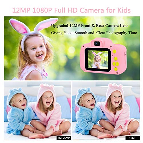 HaiGeng Cámara para Niños 12MP Selfie Cámara Digital 1080P HD Video Cámara Infantil 32GB TF Tarjeta, Estuche de Transporte, Batería Recargable 1200 mAh,2 Pulgadas, Regalos Juguete - Rosa