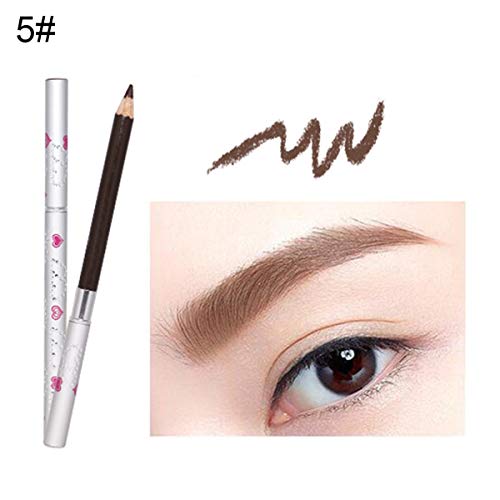 HaiQianXin 1 Unids Doble Cabeza de Lápiz de Cejas con Peine Cepillo Impermeable a Prueba de Manchas Lápiz de Cejas Cepillo Herramienta de Maquillaje Cosmético (Color : 5# Light Brown)