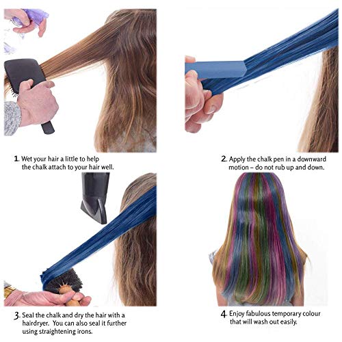 Hair Chalk, Tiza De Pelo, Cabello Tiza, Color de cabello lavable, Tinte de cabello lavable no tóxico, Para fiesta de teñido de cabello para niños, Cosplay - 12 colores