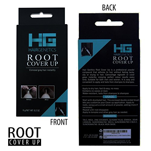 Hair Genetics® Retoca Raíces de Polvos Minerales de Aspecto Natural - Retocador de Raíces tras Coloración del Pelo para Cubrir Canas - Tinte de Cejas que Define y Rellena en Segundos (Negro)