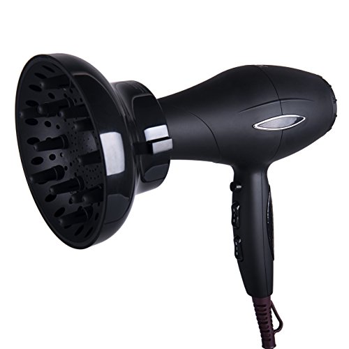 Hairizone difusor Universal para secadores de pelo con boquilla de diámetro 4,3-6,6 cm, para pelo rizado u ondulado, seca y gana el máximo volumen sin encrespamiento, negro