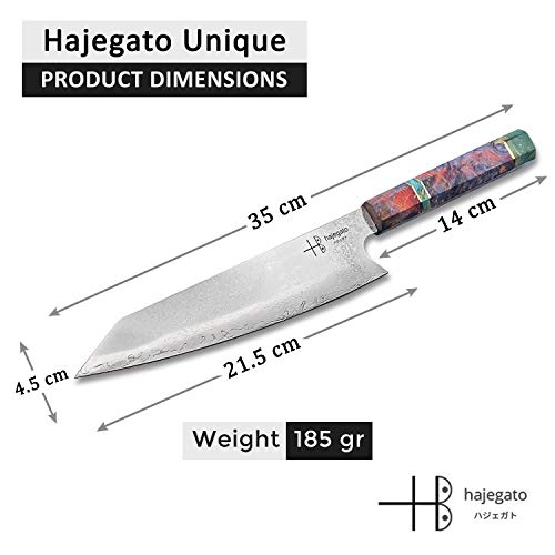 Hajegato Cuchillo de Chef Damasco Mango Profesional único, Cuchillo de Cocina japonés Vg10, 67 Capas de Acero de Damasco con Funda (Kiritsuke Knife - 20 Cm)