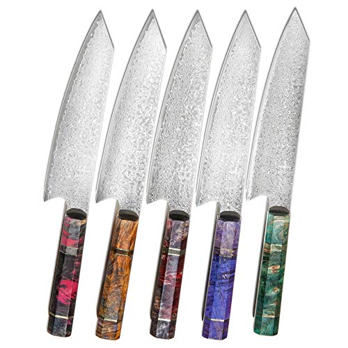 Hajegato Cuchillo de Chef Damasco Mango Profesional único, Cuchillo de Cocina japonés Vg10, 67 Capas de Acero de Damasco con Funda (Kiritsuke Knife - 20 Cm)