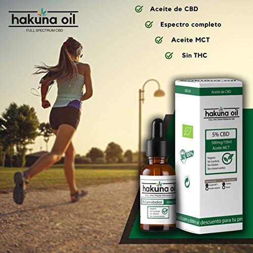 – Hakuna Oil – Aceite de Cañamo Premuim orgánico y ecológico BIO 5% | 500mg | Proveniente de la Planta de Cañamo | 100% Natural | Ayuda a reducir el estrés, la ansiedad y el dolor.