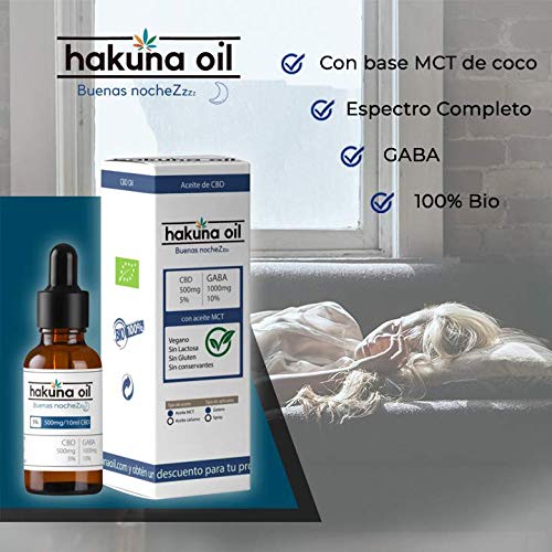 – Hakuna Oil – Aceite de Cañamo Premuim orgánico y ecológico BIO 5% + GABA 10% | 500mg | Proveniente de la Planta de Cañamo | 100% Natural | Ayuda a reducir el estrés, la ansiedad y el dolor.