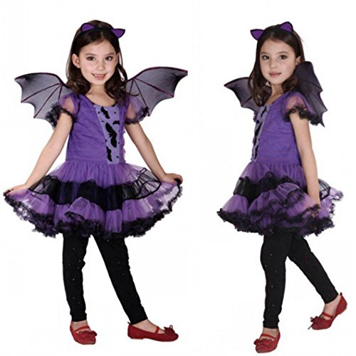 Halloween Bebé niñas niños ropa de conjunto, Yannerr Chica Vestido de traje + aro de pelo + ala de murciélago (120)