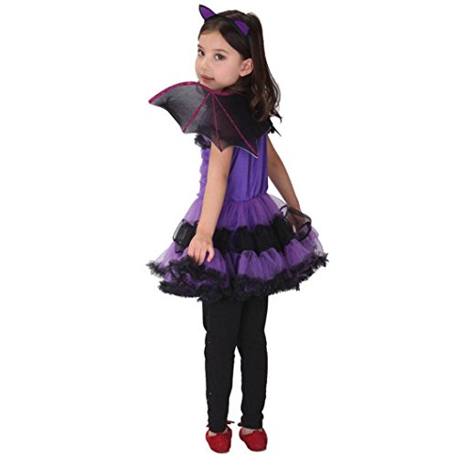 Halloween Bebé niñas niños ropa de conjunto, Yannerr Chica Vestido de traje + aro de pelo + ala de murciélago (120)