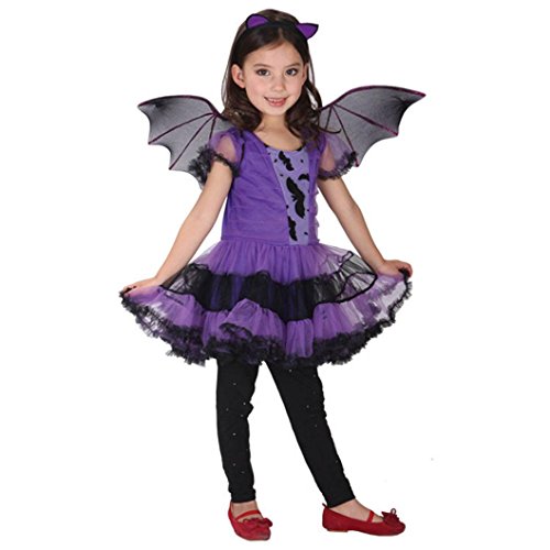 Halloween Bebé niñas niños ropa de conjunto, Yannerr Chica Vestido de traje + aro de pelo + ala de murciélago (120)