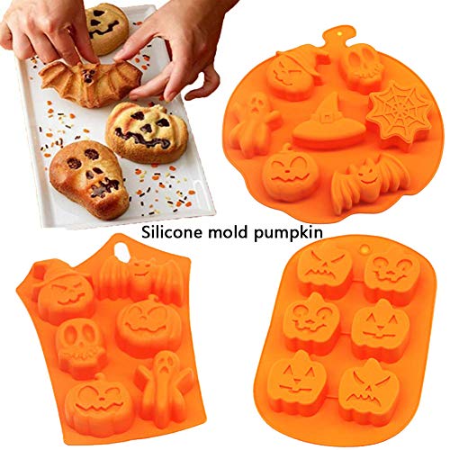 Halloween Silicona Molde BESTZY 3PCS Calabaza Murciélago Molde de Silicona para jabón, Chocolate, Pastel, Pan, Galletas, Molde, DIY para Hornear del Festival de Fantasmas