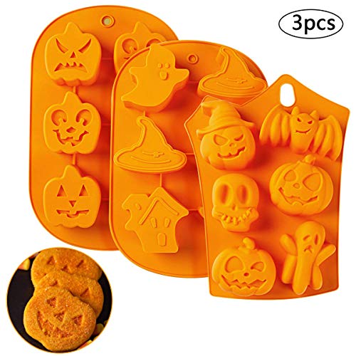 Halloween Silicona Molde BESTZY 3PCS Calabaza Murciélago Molde de Silicona para jabón, Chocolate, Pastel, Pan, Galletas, Molde, DIY para Hornear del Festival de Fantasmas