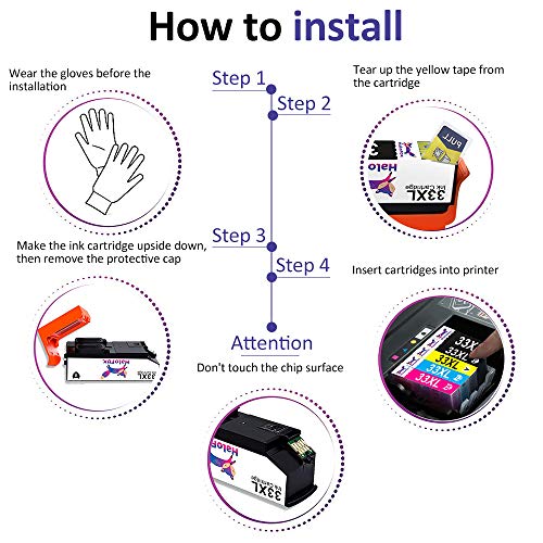 HaloFox 5 Cartuchos de Tinta 33XL (T3351 T3361 T3362 T3363 T3364) BK/PBK/C/Y/M para Epson Expression Premium XP-530 XP-540 XP-630 XP-630 Series XP-635 XP-640 XP-640 Series XP-645 XP-830