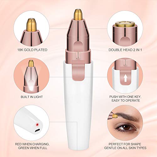 HALOVIE Depiladora Facial Mujer Electrica Afeitadora Removedor de Vello 2 en 1 Maquina Depilar Facial USB Recargable Impermeable Portátil sin Dolor Luz LED para Mejillas Labios Barbilla Cuello Cejas