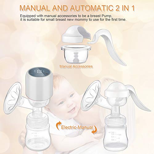 HALOVIE Sacaleches Eléctrico 2 en 1 Automático y Manual Extractor de Leche Bomba de Lactancia 2 Modos 9 Niveles Ajustables Pantalla LED Recargable USB Masaje con 10 Bolsas Leche Materna de 250ml