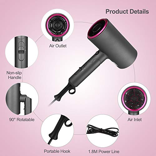 HALOVIE Secador de Pelo Profesional 1600W Potente Secador de Cabello Función Iónico Mango Plegable 3 Ajustes de Temperatura con Difusor Botón de Aire Frío Secado Rápido con Peine para Casa Viaje