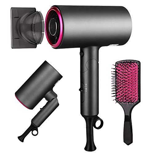 HALOVIE Secador de Pelo Profesional 1600W Potente Secador de Cabello Función Iónico Mango Plegable 3 Ajustes de Temperatura con Difusor Botón de Aire Frío Secado Rápido con Peine para Casa Viaje