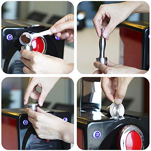 Hamkaw Cápsulas de café Reutilizables, cápsulas de café de Acero Inoxidable Recargables, cápsulas Reutilizables, Tazas de Filtro de café compatibles con cafetera para Nes U con 1 Cuchara, Cepillo