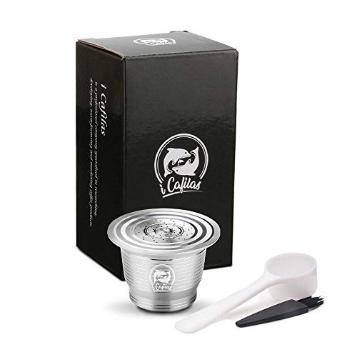 Hamkaw Cápsulas de café Reutilizables, cápsulas de café de Acero Inoxidable Recargables, cápsulas Reutilizables, Tazas de Filtro de café compatibles con cafetera para Nes U con 1 Cuchara, Cepillo