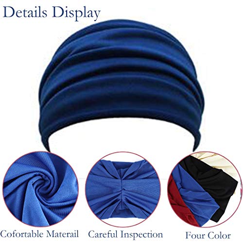 Handcess - Diademas para yoga con turbante ancho, color negro para correr, bandas elásticas para la cabeza para mujeres y niñas (paquete de 4)