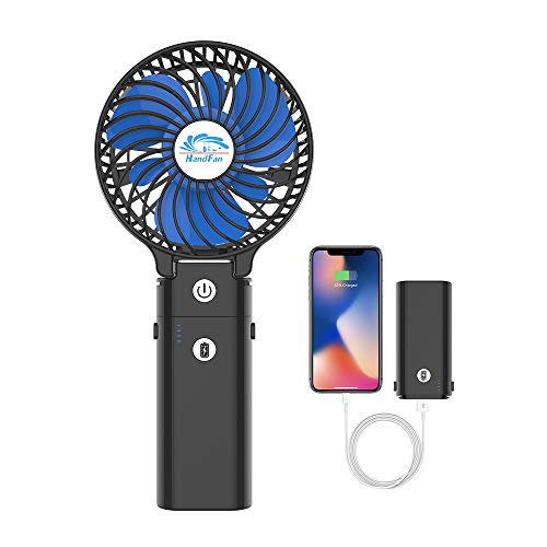 HandFan Ventilador Personal portátil con Pilas de 5200mAh Banco de alimentación Ventilador de Mano 3 Velocidades/Tiempo de Trabajo 5-20H para el hogar al Aire Libre el Recorrido Que acampa