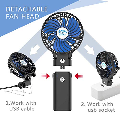 HandFan Ventilador Personal portátil con Pilas de 5200mAh Banco de alimentación Ventilador de Mano 3 Velocidades/Tiempo de Trabajo 5-20H para el hogar al Aire Libre el Recorrido Que acampa