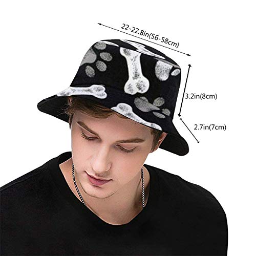 Hangdachang Dog Bones Travel Bucket Beach Sun Hat para hombres y mujeres de ala ancha Sombrero de pescador Sombrero de cubo para exterior negro