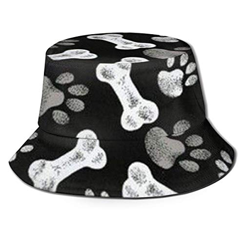 Hangdachang Dog Bones Travel Bucket Beach Sun Hat para hombres y mujeres de ala ancha Sombrero de pescador Sombrero de cubo para exterior negro
