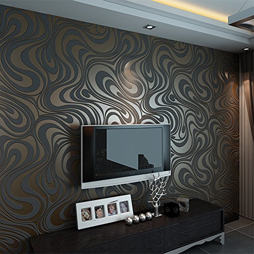 Hanmero papel pintado pared,no tejido,3D diseno, para la contexto de la TV, sofa, dormitorios, negro marron,0.7M*8.4M