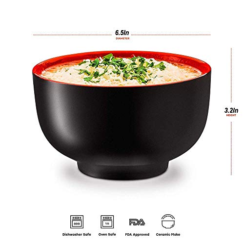 HAOQI Juego de Cuencos de Ramen de 4 Piezas, Cuencos de Sopa de melamina para Ramen, Pho, Fideos, Platos asiáticos, Apto para lavavajillas, Negro y Rojo, lo Mejor para los Amantes de los Fideos