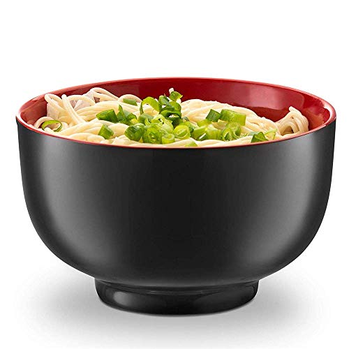 HAOQI Juego de Cuencos de Ramen de 4 Piezas, Cuencos de Sopa de melamina para Ramen, Pho, Fideos, Platos asiáticos, Apto para lavavajillas, Negro y Rojo, lo Mejor para los Amantes de los Fideos