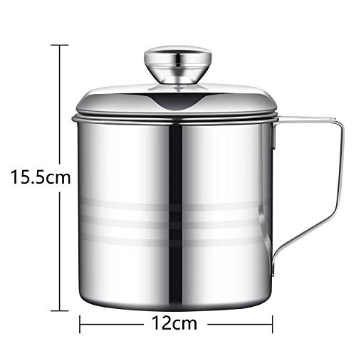 Haosens 1200ml Filtro Aceite Cocina Acero Inoxidable, Graseras de Cocina con Malla Fina Colador y Tapa para Grasera, Aceite Usado
