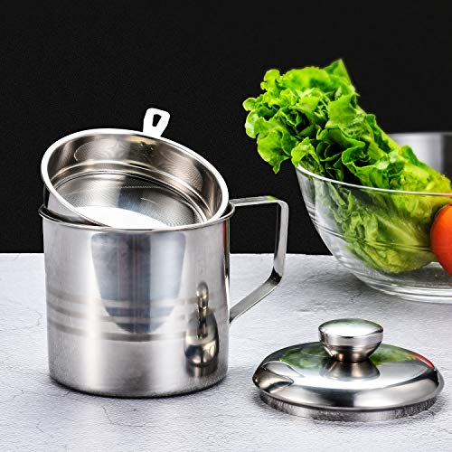 Haosens 1200ml Filtro Aceite Cocina Acero Inoxidable, Graseras de Cocina con Malla Fina Colador y Tapa para Grasera, Aceite Usado