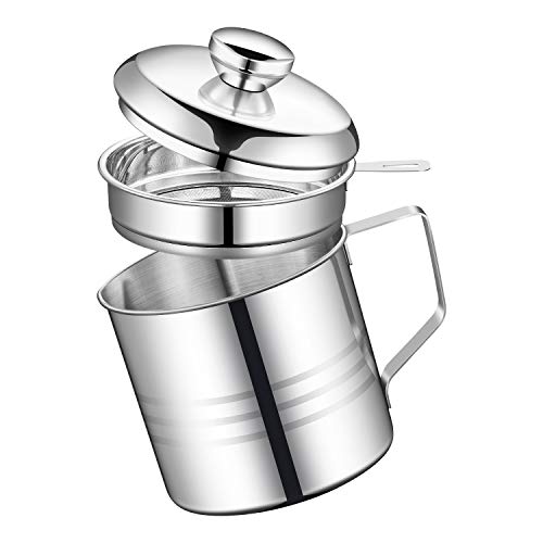 Haosens 1200ml Filtro Aceite Cocina Acero Inoxidable, Graseras de Cocina con Malla Fina Colador y Tapa para Grasera, Aceite Usado