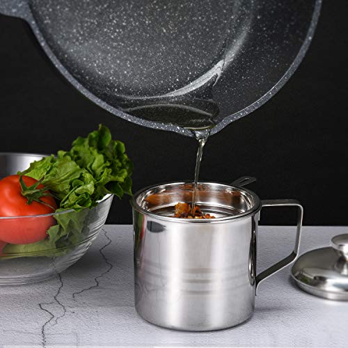 Haosens 1200ml Filtro Aceite Cocina Acero Inoxidable, Graseras de Cocina con Malla Fina Colador y Tapa para Grasera, Aceite Usado