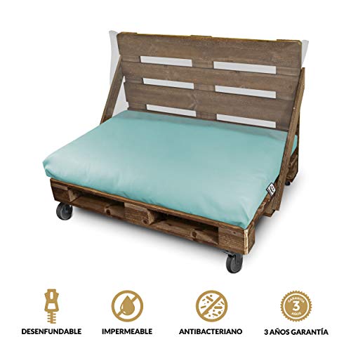 HAPPERS Cojín Impermeable y Desenfundable para Palets en Polipiel Exterior Azul Cielo 120x80x20