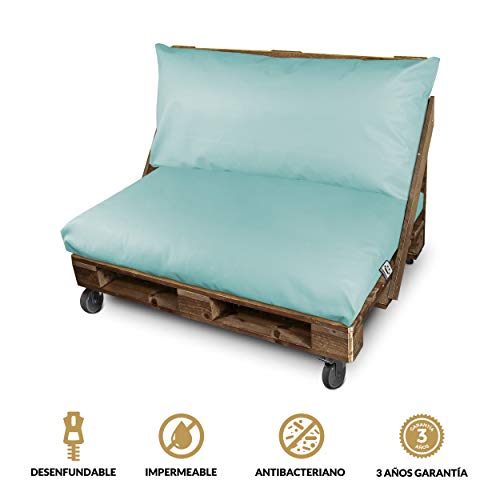 HAPPERS Cojín Impermeable y Desenfundable para Palets en Polipiel Exterior Azul Cielo 120x80x20