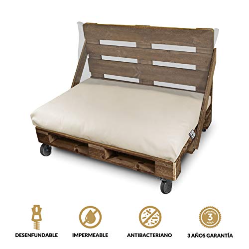 HAPPERS Cojín Impermeable y Desenfundable para Palets en Polipiel Exterior Crudo 120x80x20