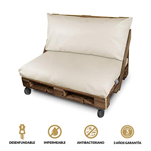 HAPPERS Cojín Impermeable y Desenfundable para Palets en Polipiel Exterior Crudo 120x80x20