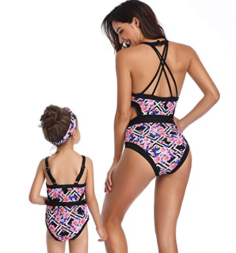 Happy Cherry - Bañador Familiar Iguales para Madre e Hija Conjunto de una Piezas de Baño Verano Playa Piscina Bikini de Playa Estampado Floral