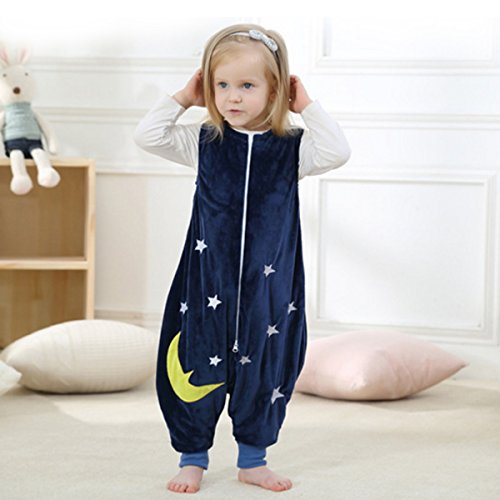 Happy Cherry - Saco de Dormir Infantil Mono Franela Algodón para Bebé con Cremallera Pijama Dibujo Animado para Niños Niñas - Azul Marino - L(4-5 años)