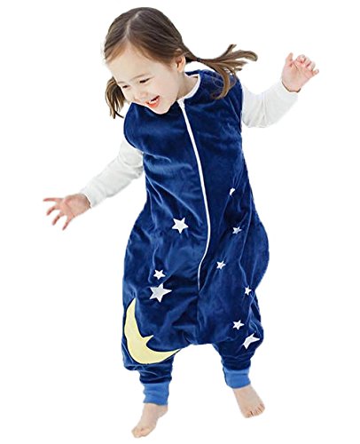 Happy Cherry - Saco de Dormir Infantil Mono Franela Algodón para Bebé con Cremallera Pijama Dibujo Animado para Niños Niñas - Azul Marino - L(4-5 años)