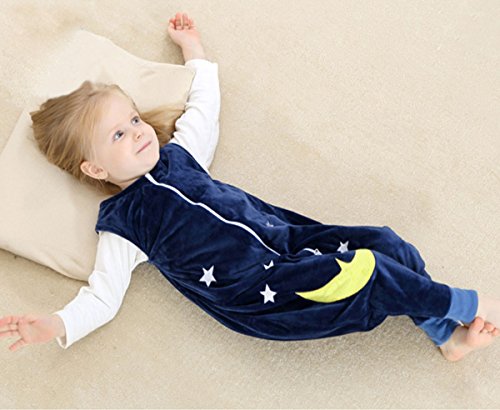 Happy Cherry - Saco de Dormir Infantil Mono Franela Algodón para Bebé con Cremallera Pijama Dibujo Animado para Niños Niñas - Azul Marino - L(4-5 años)